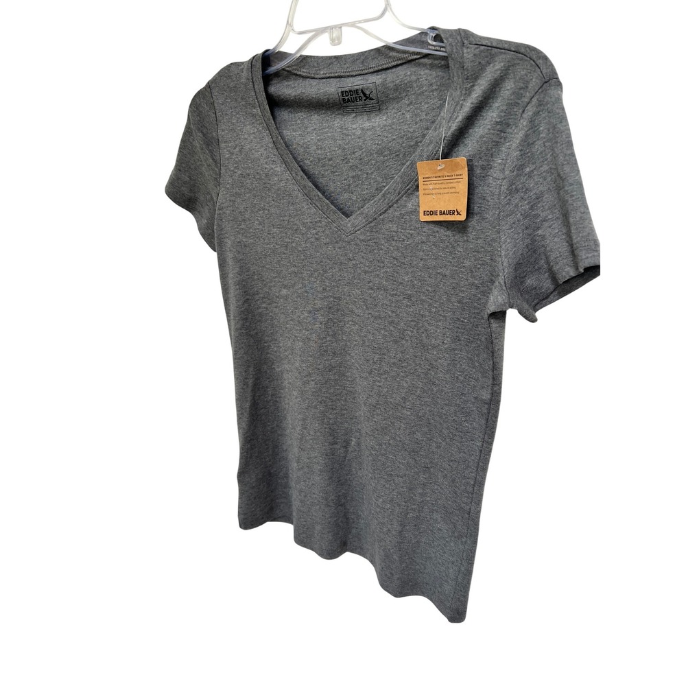 NWT Eddie Bauer Womens Favorite V-Neck T-Shirt Heather Grey Petite Medium PM NWT